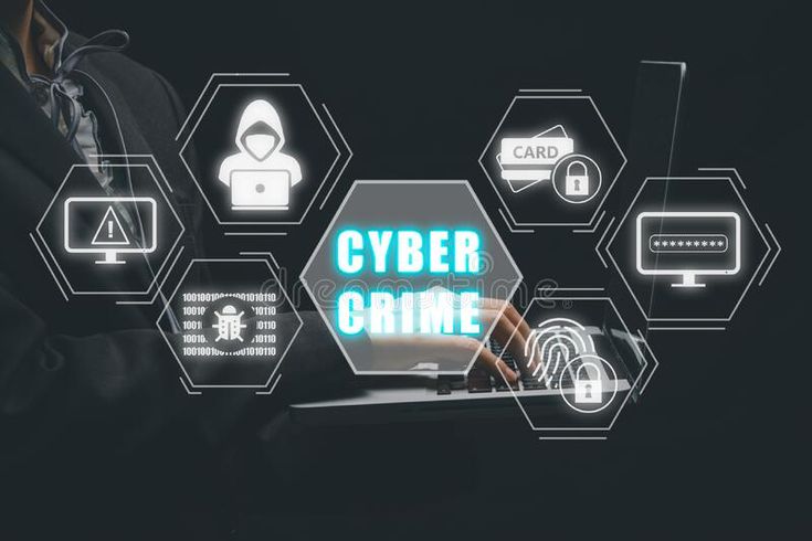 person hand typing on keyboard computer with cyber crime icon on virtual screen, big dat