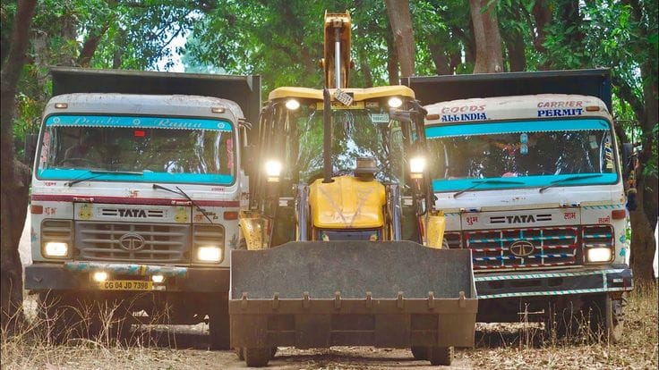 jcb 3dx fully loading village mud in tata lpk tipper and tata 2518 ex truck