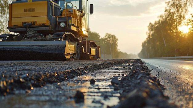 a committed asphalt paver laying roads with precision and skill showcasing paving expertise ai generated illustration premium ai generated image