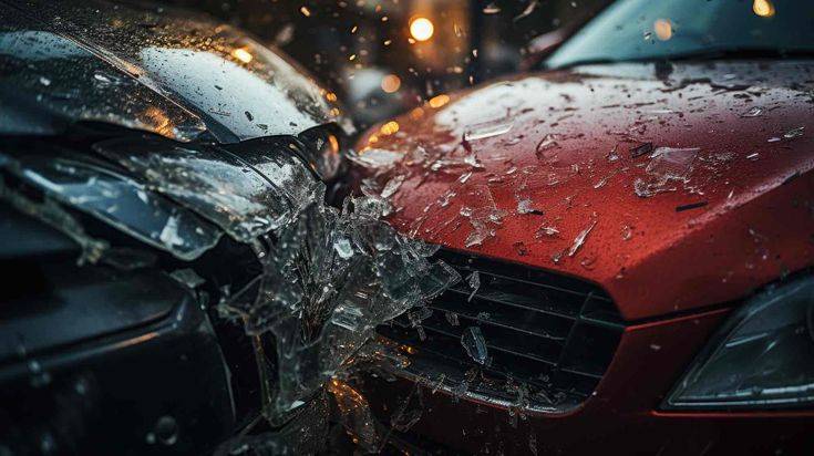 a close up view of a two car collision.