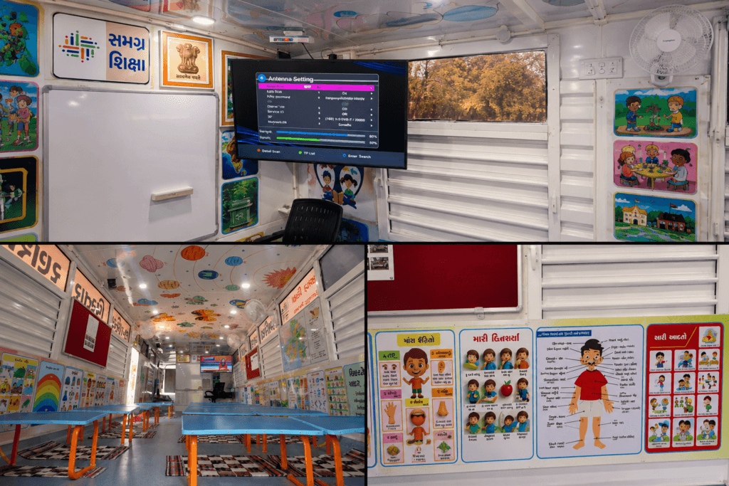 School On Wheels for Migrant Children in gujarat by Deputy Chief Minister Harsh Sanghavi for mobile classroom called ranshala
