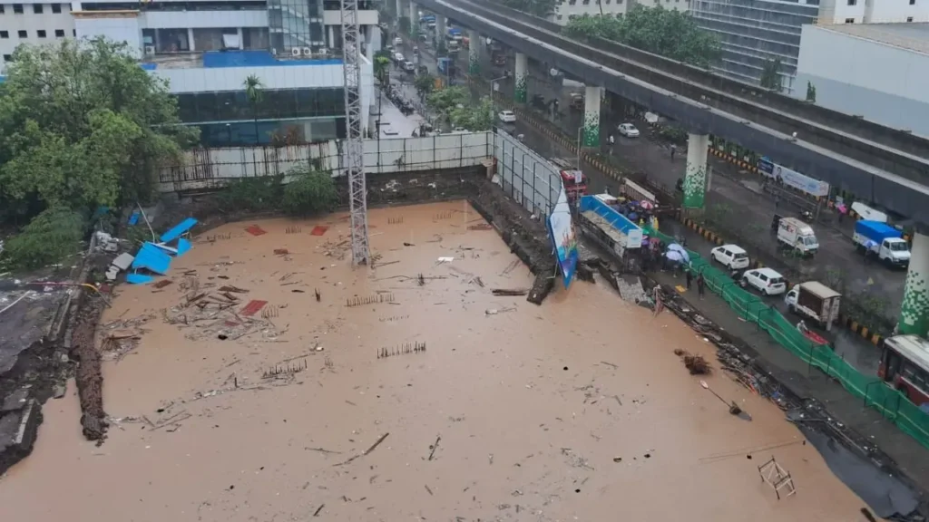 Mumbai Rains Trigger Road Collapse in Bhandup as Vehicle Falls Into Excavation Pit