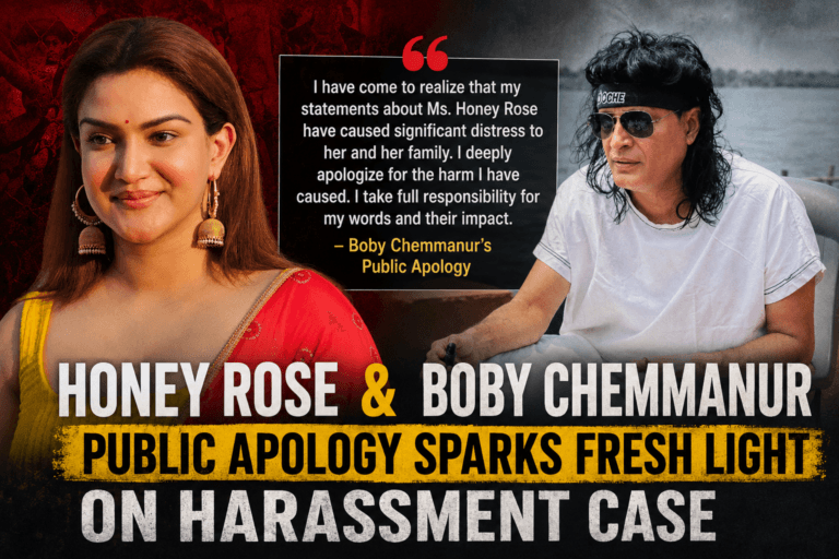 Honey Rose Receives Public Apology From Boby Chemmanur After Harassment Case sexually colored malayalam actor