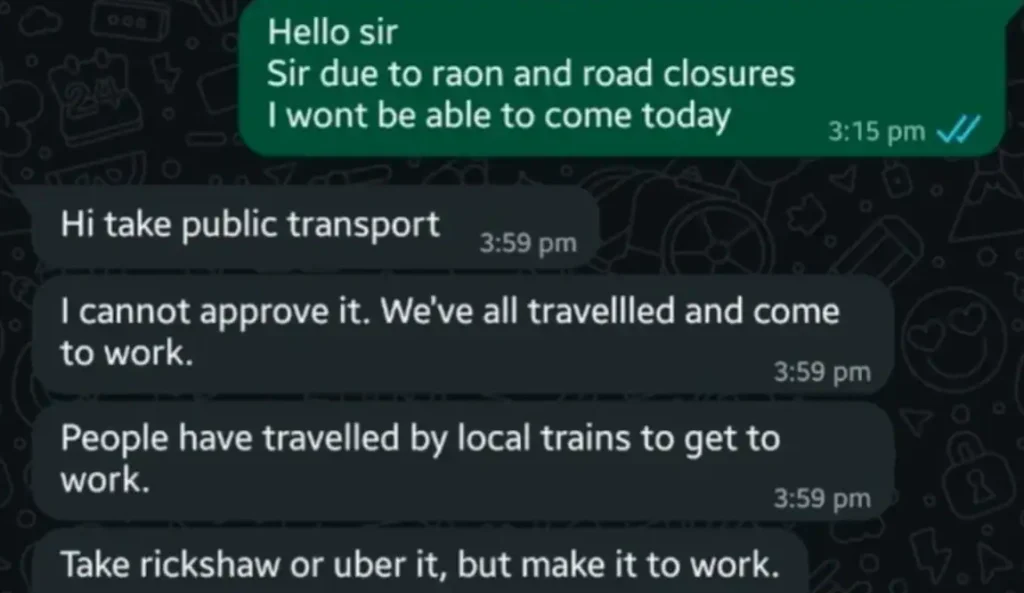 Pune Manager’s Work From Home Rejection During Heavy Rains Sparks Online Outrage